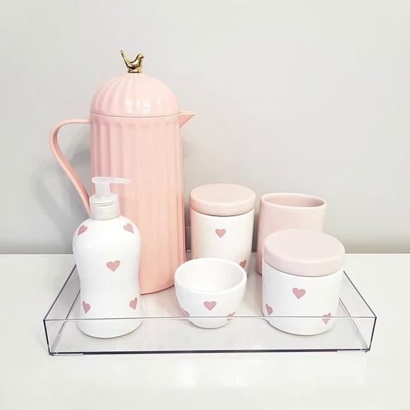 Kit Higiene 25x35cm Corações Rosa Rosé - Completo