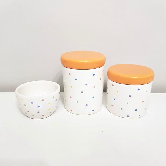 Kit Higiene 3 Pçs Cerâmica Poás Coloridos - Tampa Laranja
