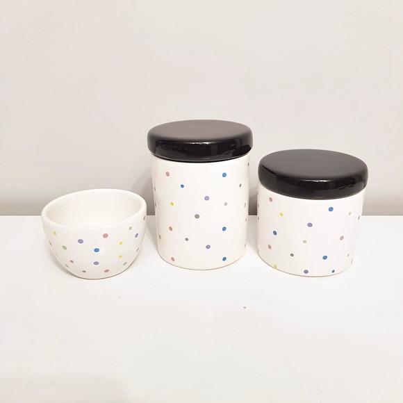 Kit Higiene 3 Pçs Cerâmica Poás Coloridos - Tampa Preta