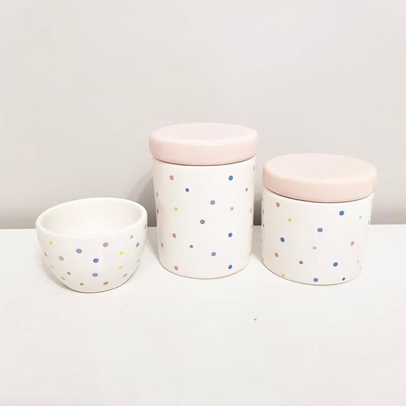 Kit Higiene 3 Pçs Cerâmica Poás Coloridos - Tampa Rosa Rosé