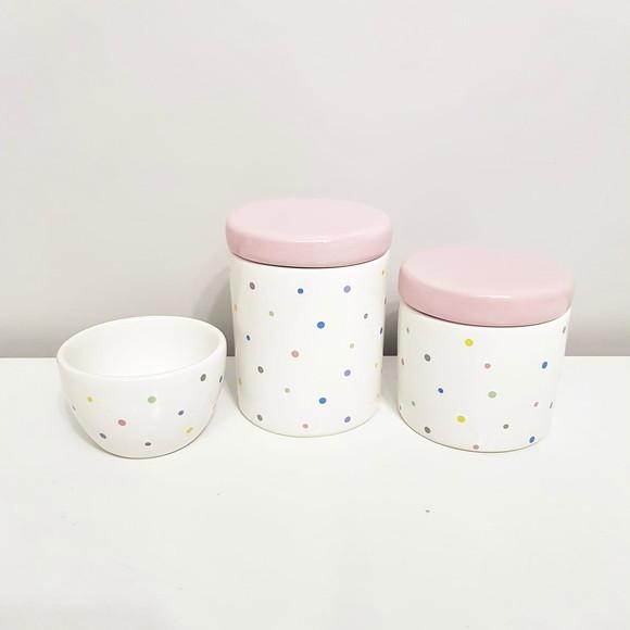Kit Higiene 3 Pçs Cerâmica Poás Coloridos - Tampa Rosa Bebê