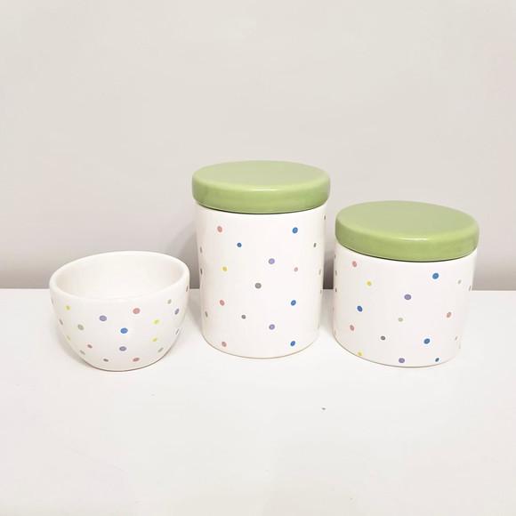 Kit Higiene 3 Pçs Cerâmica Poás Coloridos - Tampa Verde Mar
