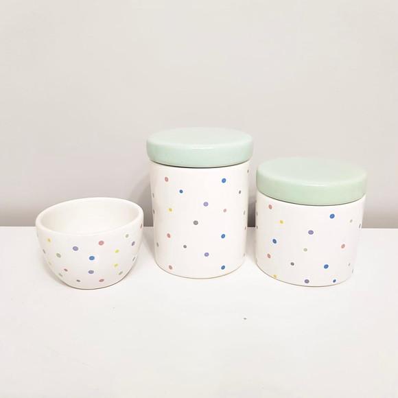 Kit Higiene 3 Pçs Cerâmica Poás Coloridos - Tampa Verde Bebê