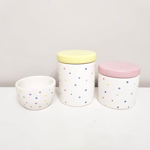 Kit Higiene 3 Pçs Cerâmica Poás Coloridos - Tampas Mistas