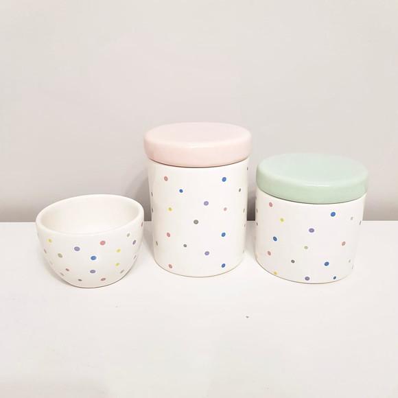 Kit Higiene 3 Pçs Cerâmica Poás Coloridos - Tampas Mistas