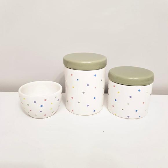 Kit Higiene 3 Pçs Cerâmica Poás Coloridos - Tp Verde Militar
