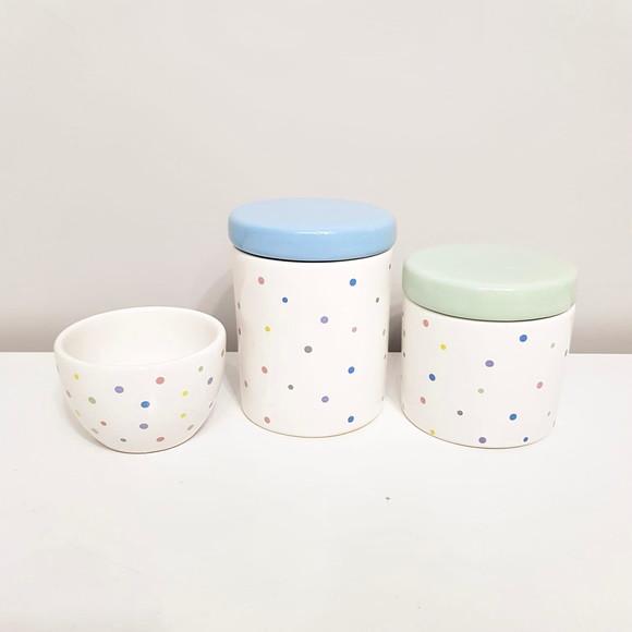Kit Higiene 3 Pçs Cerâmica Poás Coloridos - Tampas Mistas