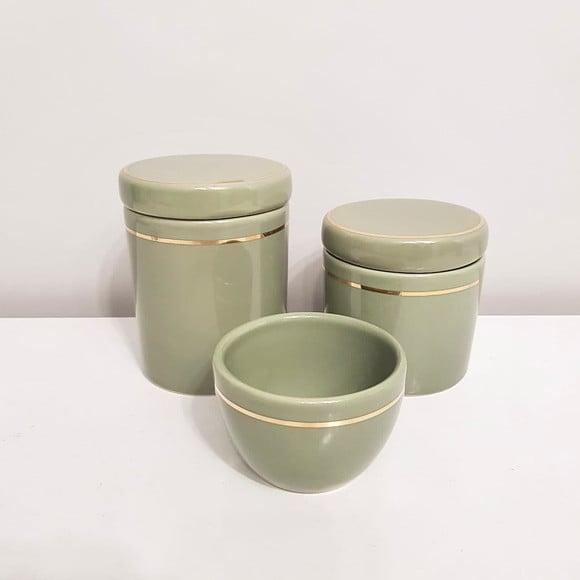 Kit Higiene 3 Pçs Verde Militar / Oliva c/ Filete Dourado