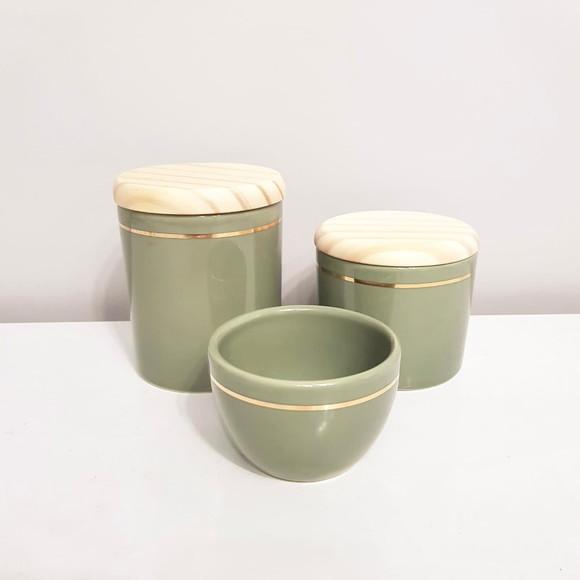 Kit Higiene 3 Pçs Verde Militar/oliva Filete Dourado Pinus