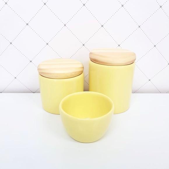 Kit Higiene 3 Peças Amarelo - Tampinha de Madeira