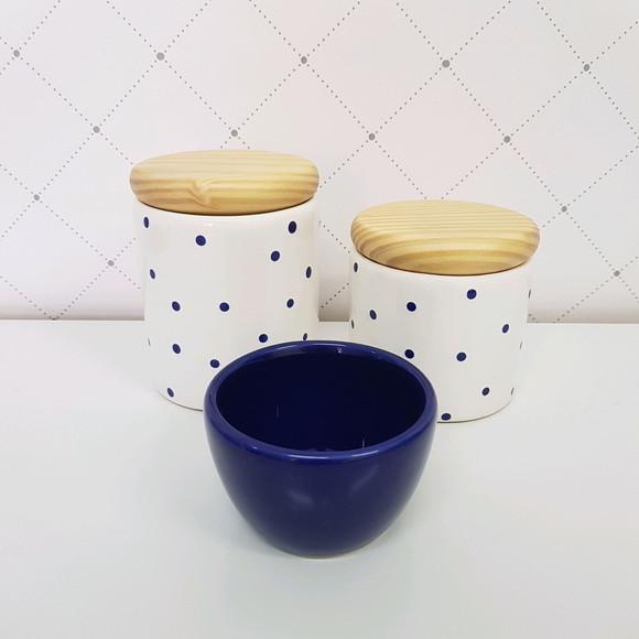 Kit Higiene 3 peças Azul Marinho Poás - tampinha de madeira