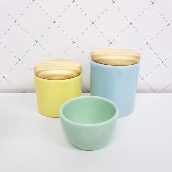Kit Higiene 3 Peças Azul, Verde e Amarelo - Tampas Pinus