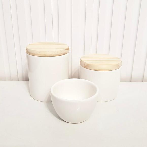 Kit Higiene 3 Peças Branco - Tampinha de Madeira