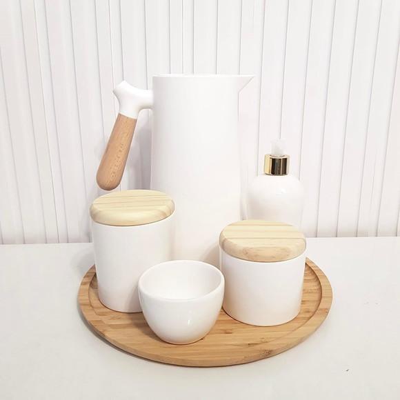 Kit Higiene 3 Peças Branco - Tampinha de Madeira
