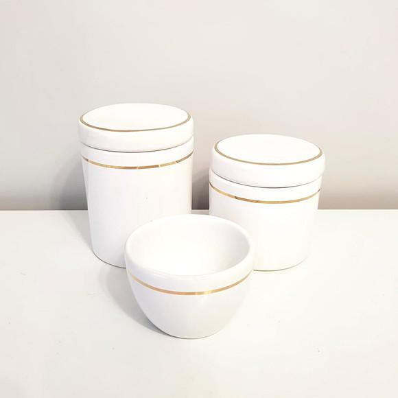 Kit Higiene 3 Peças Branco com Filete Dourado