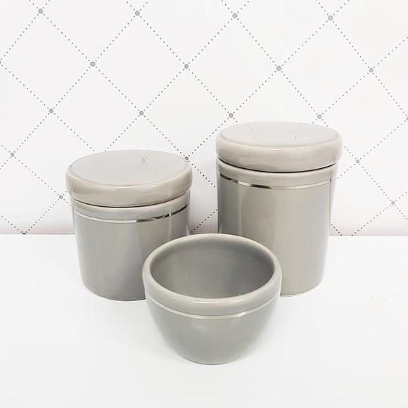 Kit Higiene 3 Peças Cinza com Filete Prata