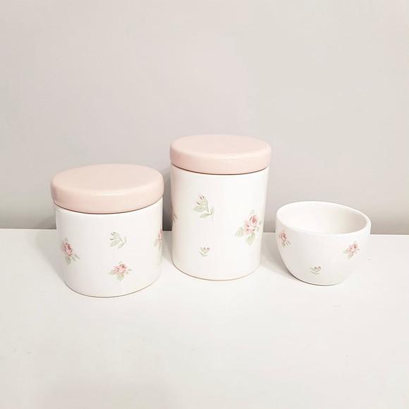 Kit Higiene 3 Peças Floral - Tampa Lisa