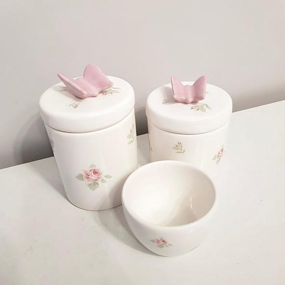 Kit Higiene 3 Peças Floral com Aplique Borboleta Rosa Bebê