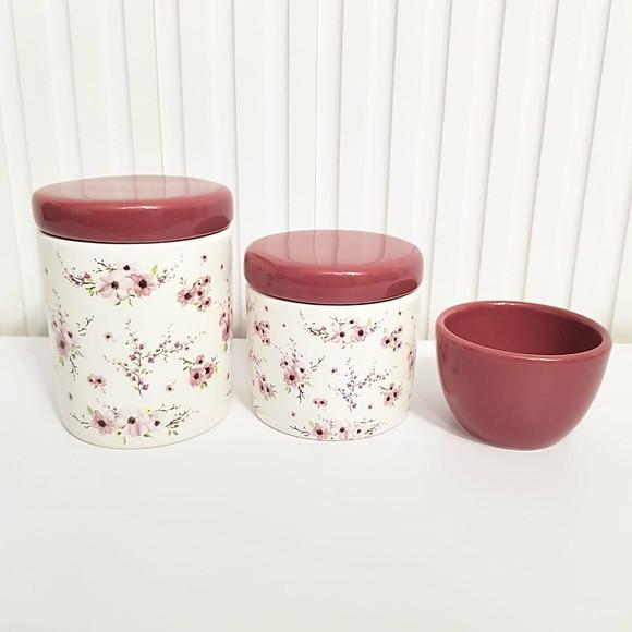 Kit Higiene 3 Peças Floral Cerejeira + Vinho Bordô