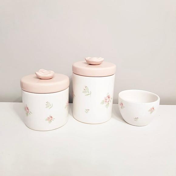 Kit Higiene 3 Peças Floral Rosé com Aplique Rosé