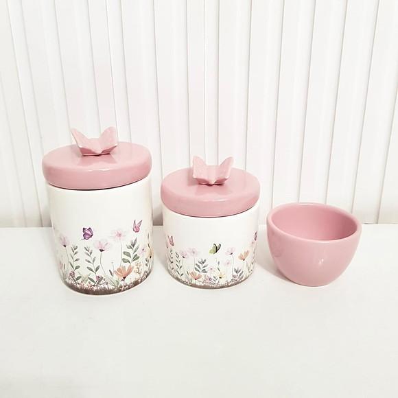Kit Higiene 3 Peças Jardim Encantado Rosa Bebê Borboleta
