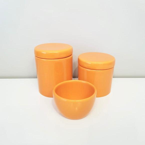 Kit Higiene 3 Peças Laranja Abóbora - Tampa Cerâmica