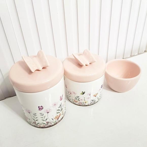 Kit Higiene 3 Peças Jardim Encantado Floral Rosé Borboleta