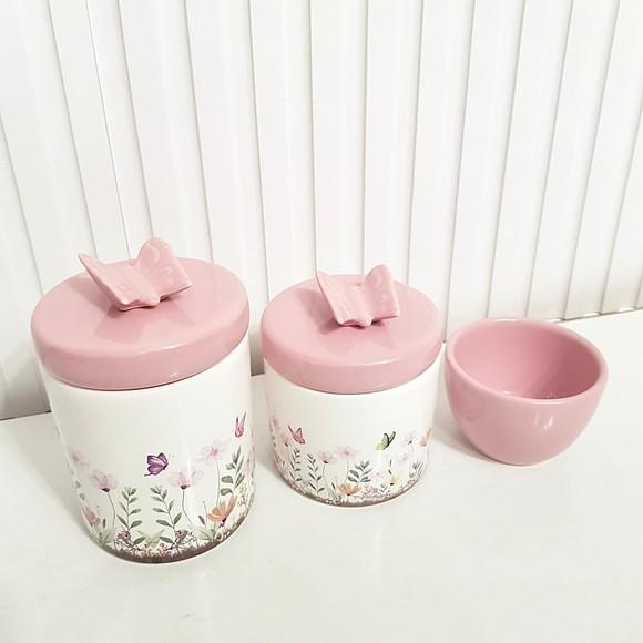 Kit Higiene 3 Peças Jardim Encantado Rosa Bebê Borboleta