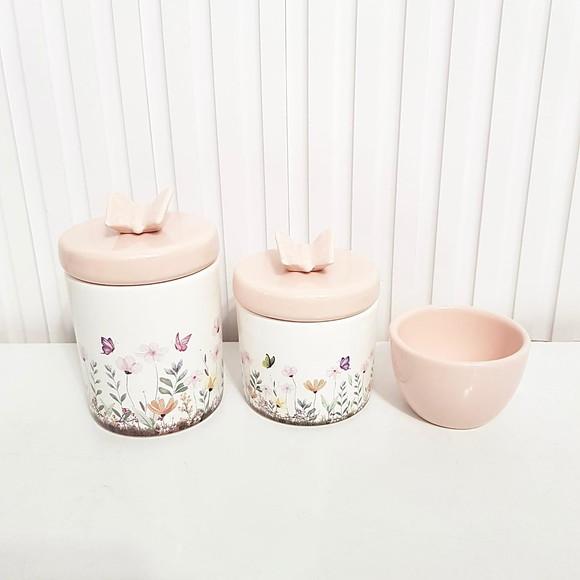 Kit Higiene 3 Peças Jardim Encantado Floral Rosé Borboleta