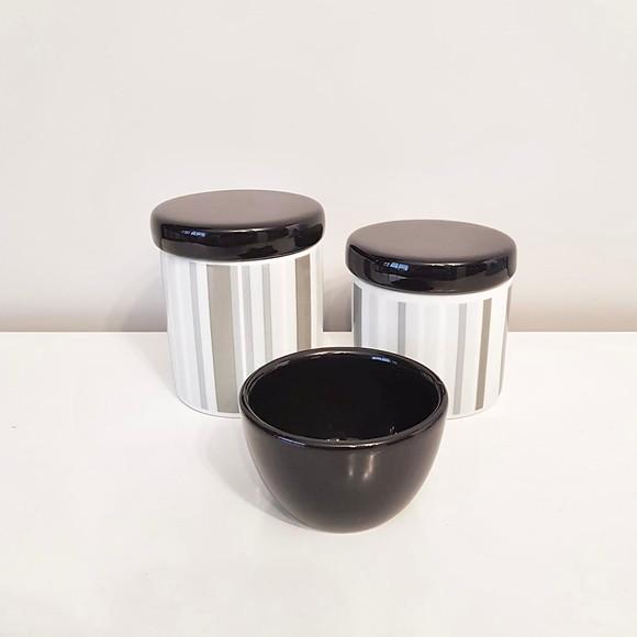 Kit Higiene 3 Peças Listras Cinza Preto E Branco