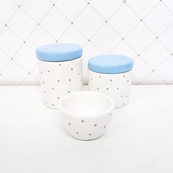 Kit Higiene 3 Peças Poá Cinza + Azul
