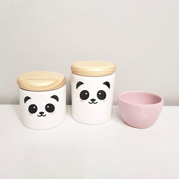 Kit Higiene 3 peças Panda Pandinha - tampa pinus