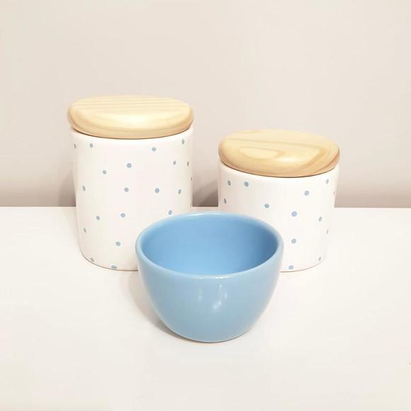 Kit Higiene 3 Peças Poás Azul Bebê - Tampinha de Madeira