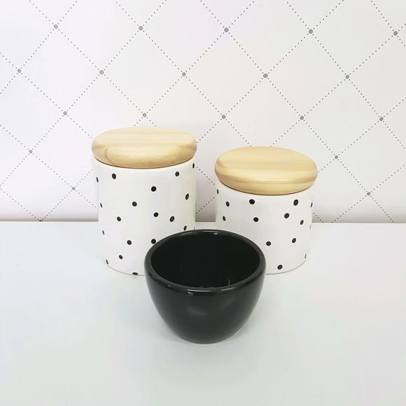 Kit Higiene 3 peças Poás Pretos - tampinha de madeira