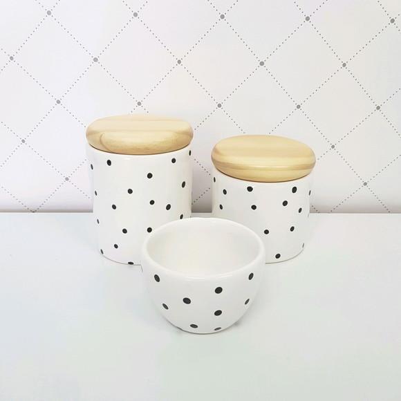 Kit Higiene 3 peças Poás Pretos - tampinha de madeira