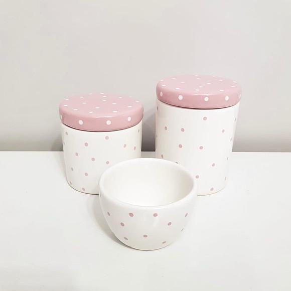 Kit Higiene 3 peças Poás Rosa Bebê - tampa com poás