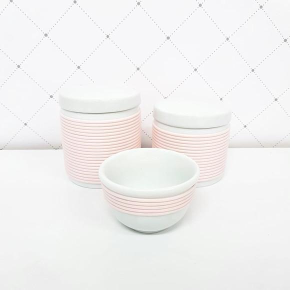Kit Higiene 3 Peças Porcelana com Alinhavado - Rosé