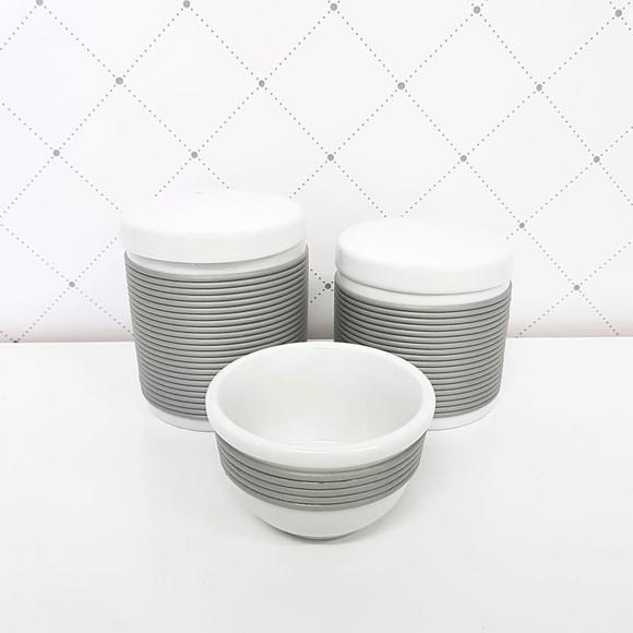 Kit Higiene 3 Peças Porcelana com Alinhavado - Cinza