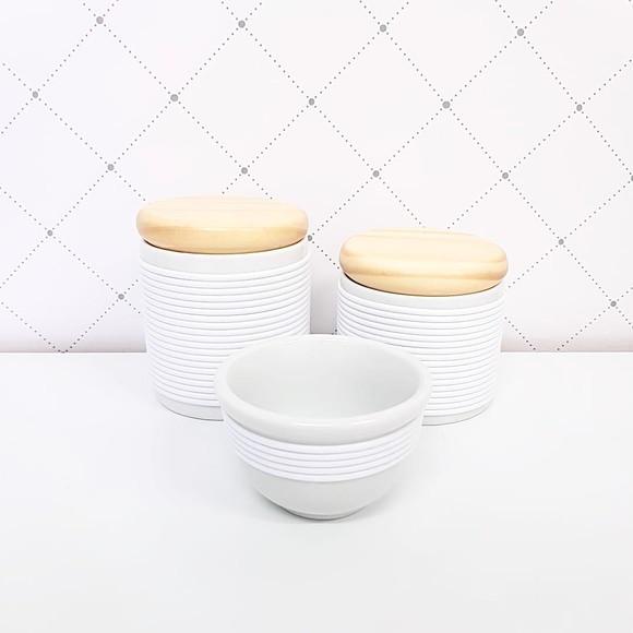 Kit Higiene 3 Peças Porcelana com Alinhavado - Branco