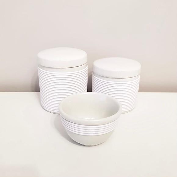 Kit Higiene 3 Peças Porcelana com Alinhavado - Branco