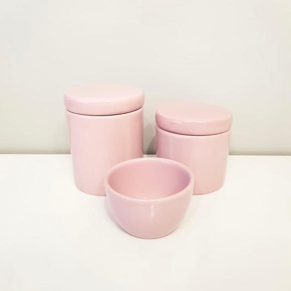 Kit Higiene 3 Peças Rosa Bebê - Tampa de Cerâmica