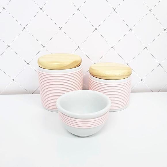 Kit Higiene 3 Peças Porcelana com Alinhavado - Rosé