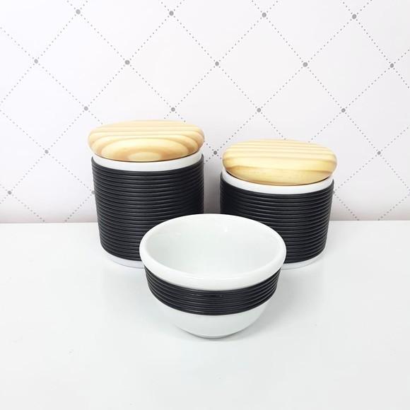 Kit Higiene 3 Peças Porcelana com Alinhavado Preto - Pinus