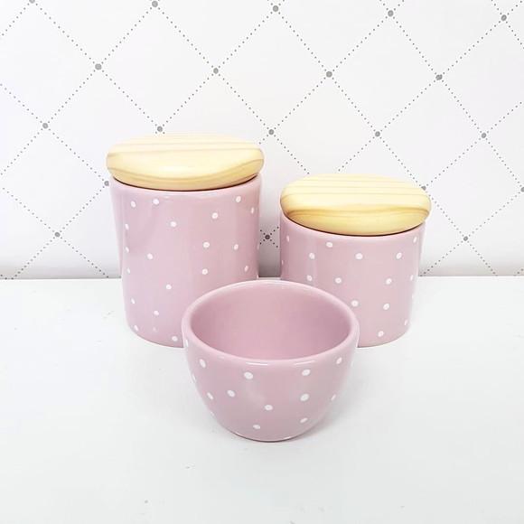 Kit Higiene 3 Peças Rosa Bebê com Poás - Tampa Pinus