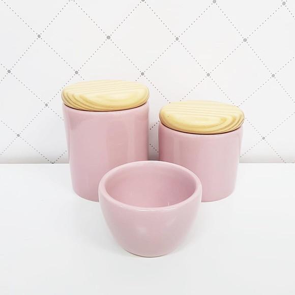 Kit Higiene 3 Peças Rosa Bebê - Tampinha De Madeira