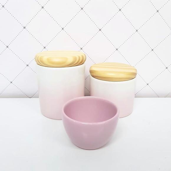 Kit Higiene 3 Peças Rosa Degradê - Tampinha de Madeira