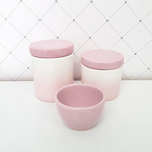 Kit Higiene 3 Peças Rosa Degradê - Tampa Cerâmica