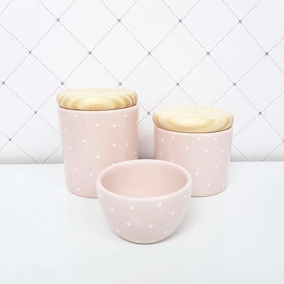Kit Higiene 3 Peças Rosé com Poás Brancos - Tampa Pinus