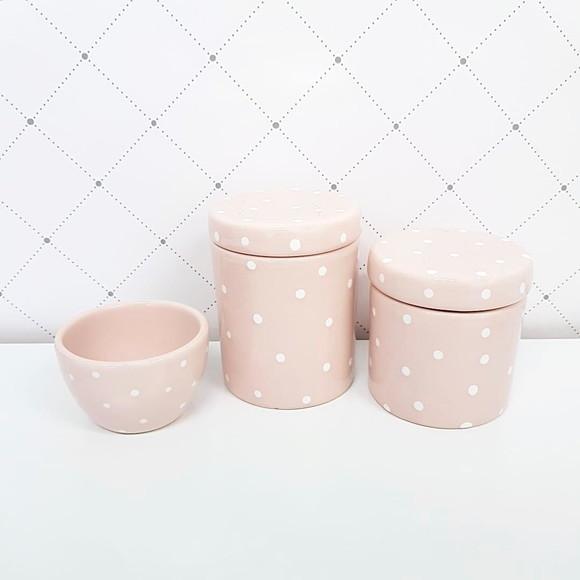 Kit Higiene 3 Peças Rosé com Poás Brancos