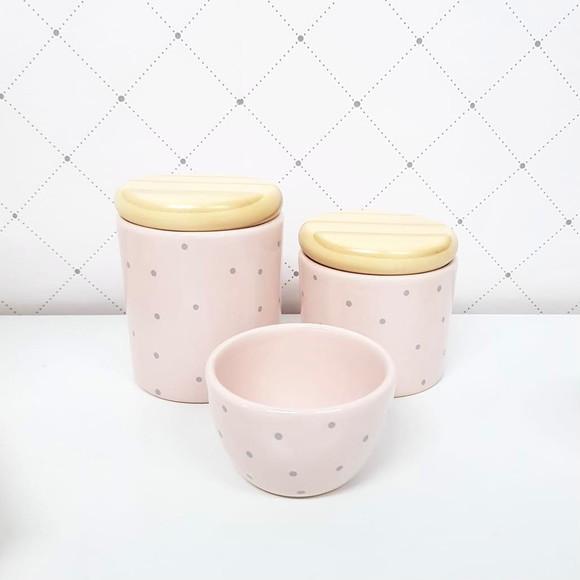 Kit Higiene 3 peças Rosé com POÁS cinzas - tampa pinus